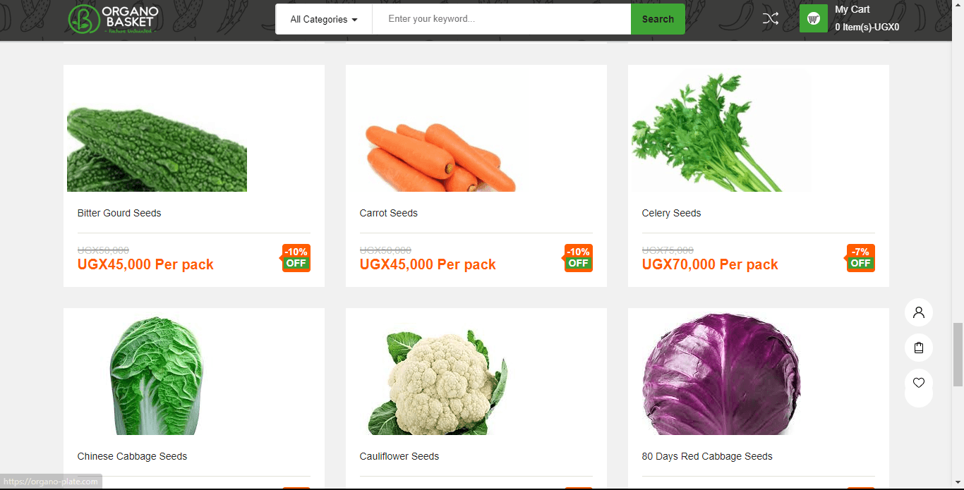 Online e-commerce store for organic products