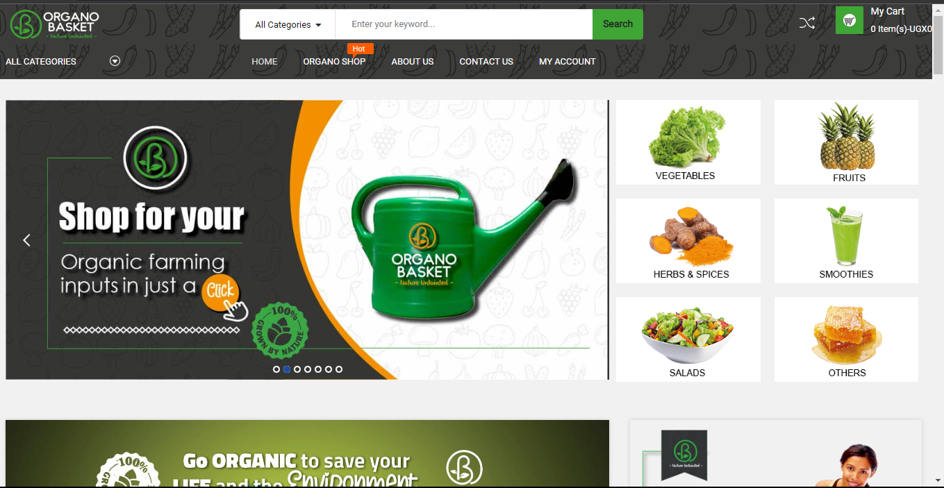 Online e-commerce store for organic products