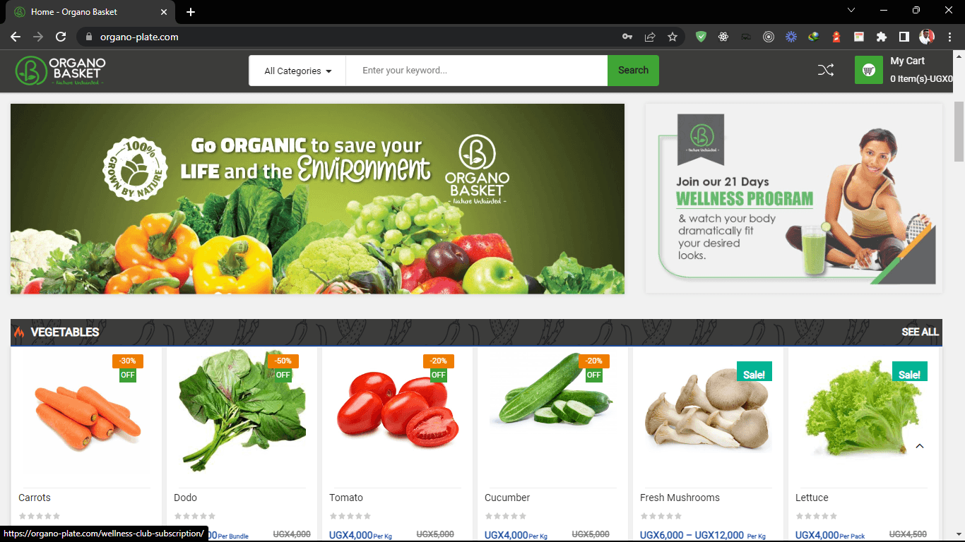 Online e-commerce store for organic products