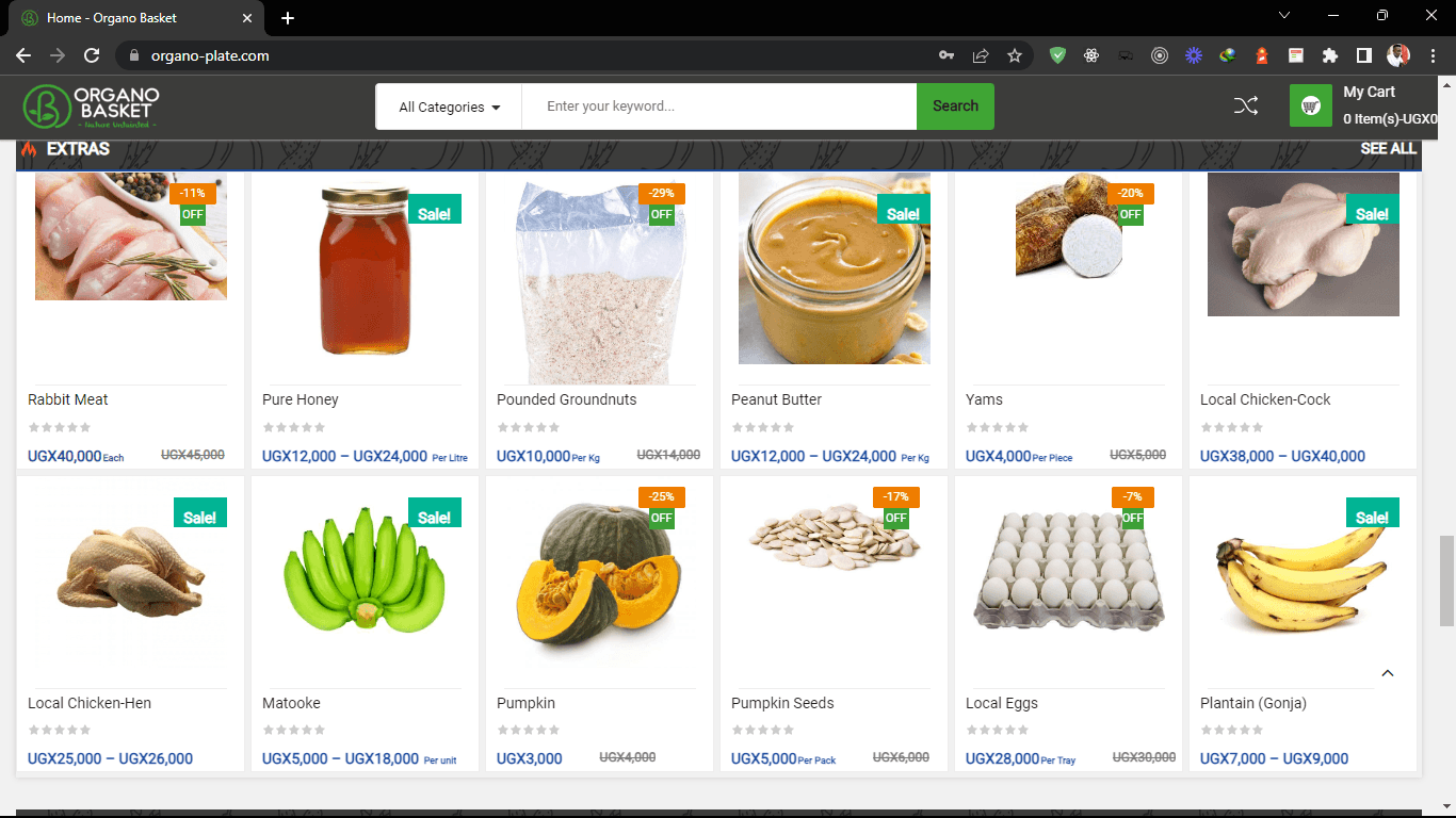 Online e-commerce store for organic products